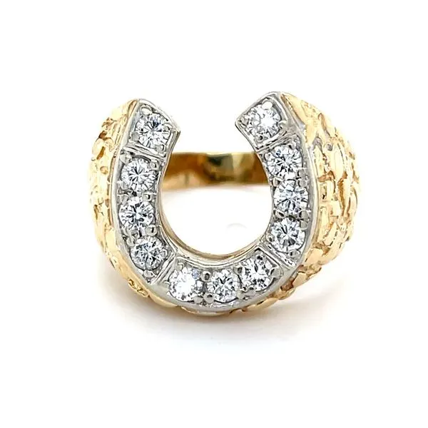 14K Yellow Gold Nugget Mined Diamond Horseshoe Ring