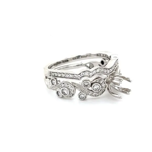 14K White Gold Filigree Ring Mounting with Diamonds