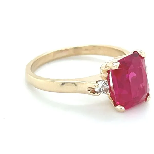 10K Yellow Gold Lab Ruby & White Sapphire 3-Stone Ring