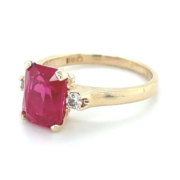 10K Yellow Gold Lab Ruby & White Sapphire 3-Stone Ring