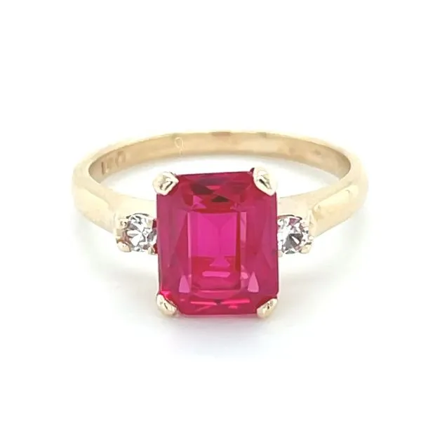 10K Yellow Gold Lab Ruby & White Sapphire 3-Stone Ring