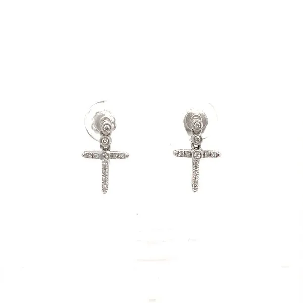 14K White Gold Diamond Cross Earrings 001-150-00005 Minor