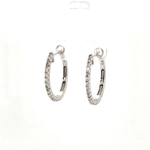 14K White Gold Diamond Medium Hoop Earrings similar item image