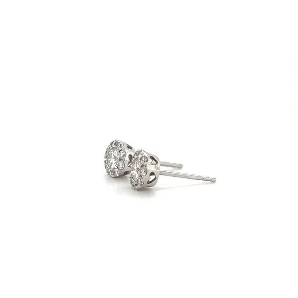 14K White Gold Diamond Button Stud Earrings