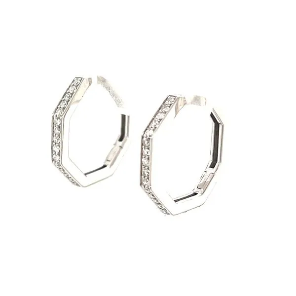 14K White Gold Mined Diamond Octagon Hoop Earrings Image 2 Minor Jewelry Inc. Nashville, TN