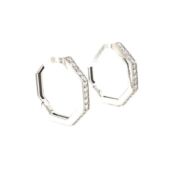 14K White Gold Mined Diamond Octagon Hoop Earrings Image 3 Minor Jewelry Inc. Nashville, TN