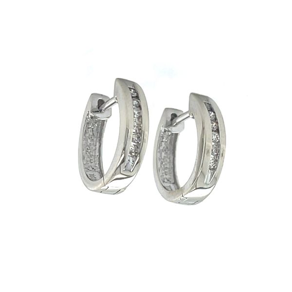 14K White Gold Estate Mined Diamond Channel-Set Rhodium-Plated Small Huggie Earrings Image 2 Minor Jewelry Inc. Nashville, TN