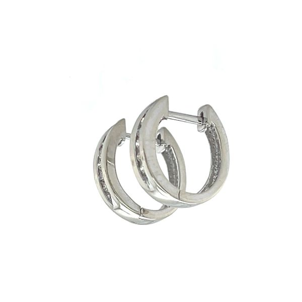 14K White Gold Estate Mined Diamond Channel-Set Rhodium-Plated Small Huggie Earrings Image 3 Minor Jewelry Inc. Nashville, TN
