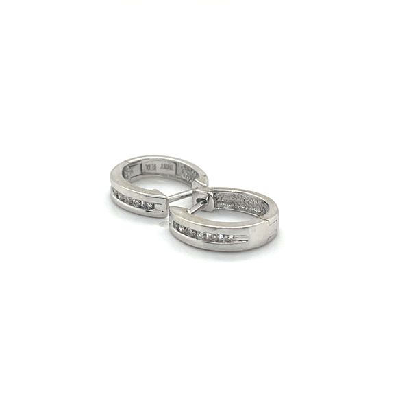 14K White Gold Estate Mined Diamond Channel-Set Rhodium-Plated Small Huggie Earrings Image 5 Minor Jewelry Inc. Nashville, TN