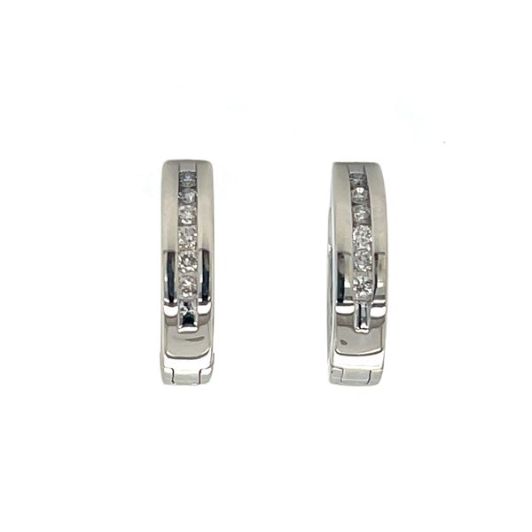 14K White Gold Estate Mined Diamond Channel-Set Rhodium-Plated Small Huggie Earrings Minor Jewelry Inc. Nashville, TN