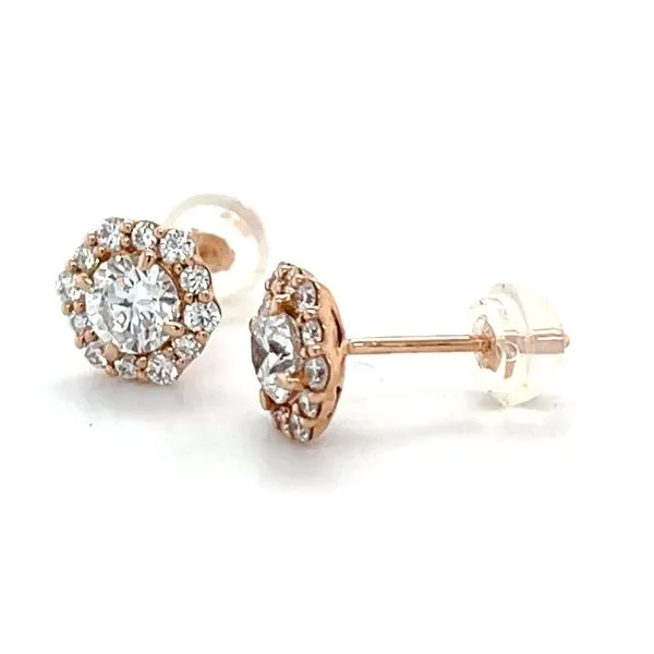 14K Rose Gold Halo Stud Lab Diamond Earrings Image 2 Minor Jewelry Inc. Nashville, TN