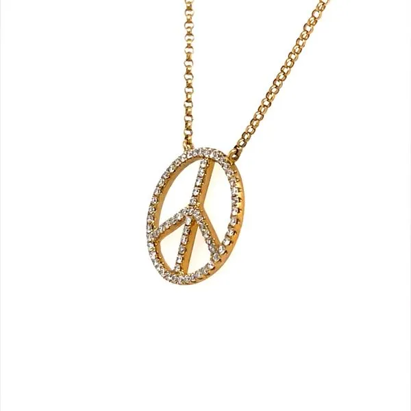 18K Yellow Gold Diamond Peace Sign Pendant Necklace