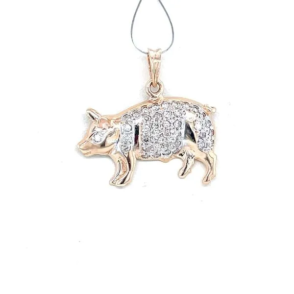 14K Rose Gold Estate Diamond Pig Pendant