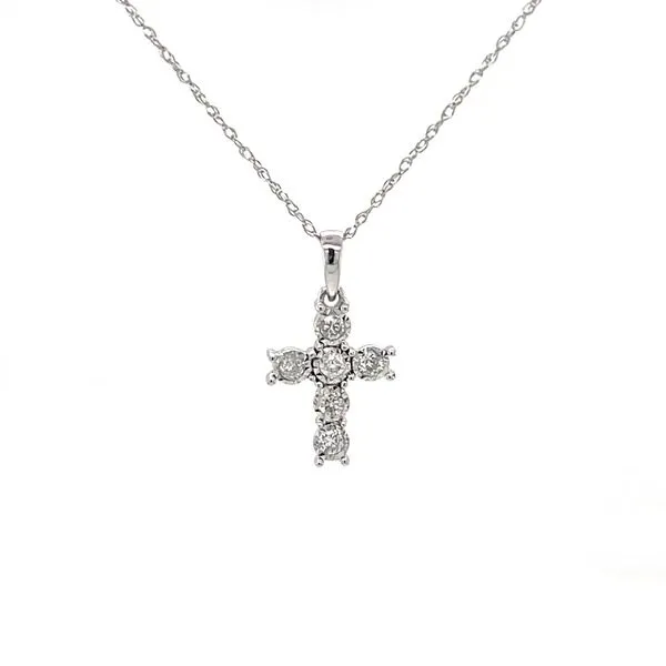 14K White Gold Diamond Cross Pendant Necklace similar item image