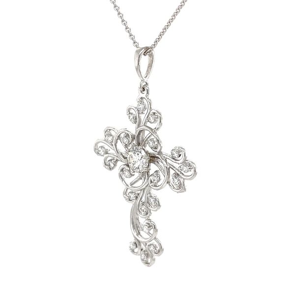 14K White Gold Lab Diamond Filigree Style Cross Pendant Image 2 Minor Jewelry Inc. Nashville, TN