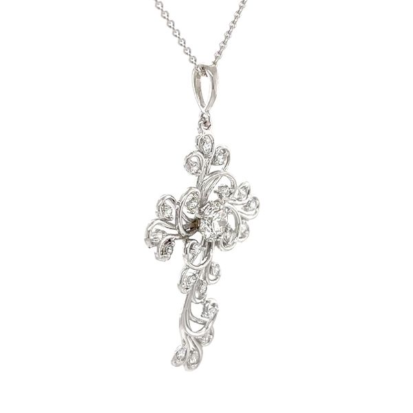 14K White Gold Lab Diamond Filigree Style Cross Pendant Image 3 Minor Jewelry Inc. Nashville, TN