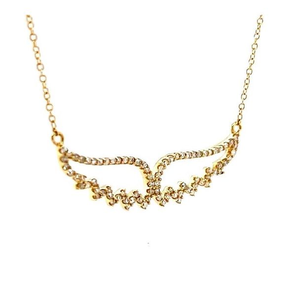 14K Yellow Gold Diamond Wing Pendant Necklace on 18 Inch Chain Image 3 Minor Jewelry Inc. Nashville, TN