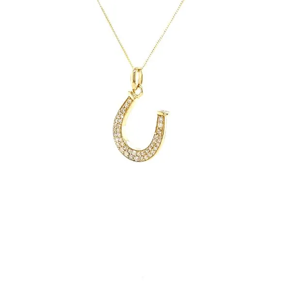 14K Yellow Gold Diamond Horseshoe Pendant Necklace Image 3 Minor Jewelry Inc. Nashville, TN