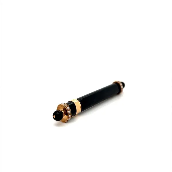 14K Yellow Gold Estate Onyx and Pearl Pin
