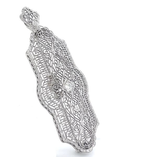 14K White Gold Mined Diamond 54x20.4mm Filigree Brooche Image 2 Minor Jewelry Inc. Nashville, TN