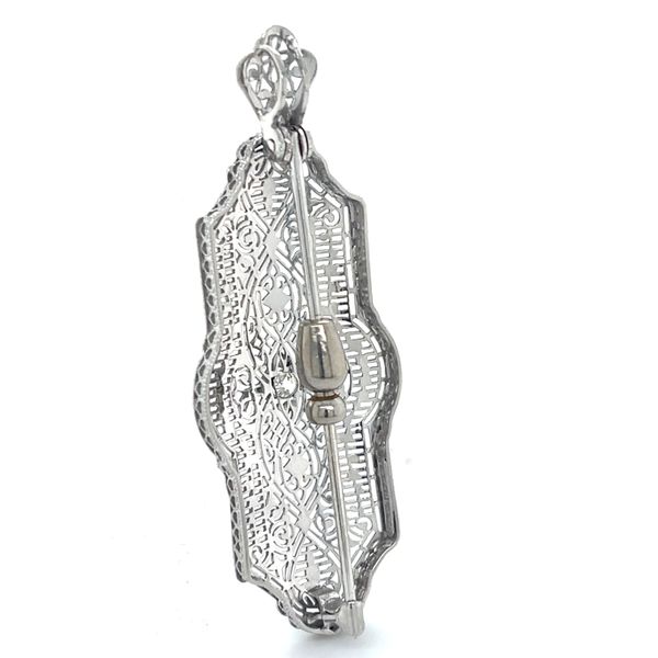 14K White Gold Mined Diamond 54x20.4mm Filigree Brooche Image 3 Minor Jewelry Inc. Nashville, TN