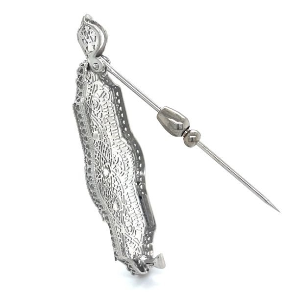 14K White Gold Mined Diamond 54x20.4mm Filigree Brooche Image 4 Minor Jewelry Inc. Nashville, TN
