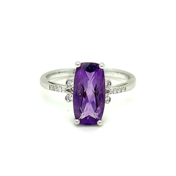 14K White Gold Amethyst and Diamond Ring