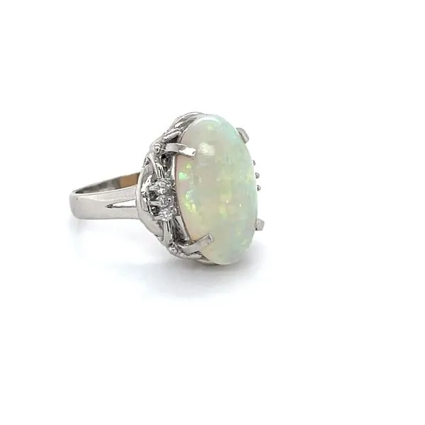 Ladies Platinum Opal and Diamond Ring