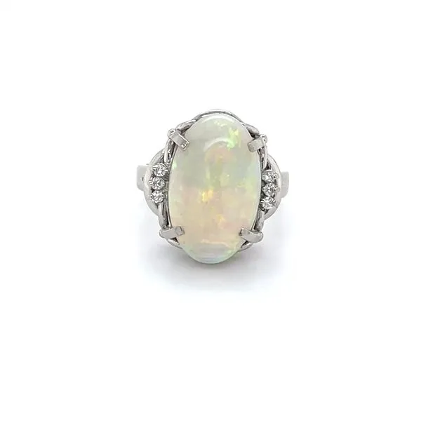 Ladies Platinum Opal and Diamond Ring