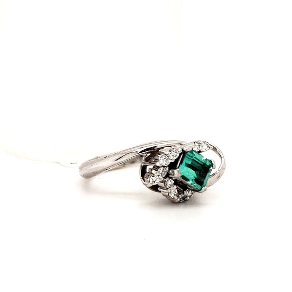 18K White Gold Estate Lab Emerald and Diamond Ring Image 2 Minor Jewelry Inc. Nashville, TN