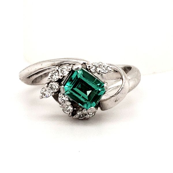 18K White Gold Estate Lab Emerald and Diamond Ring Minor Jewelry Inc. Nashville, TN