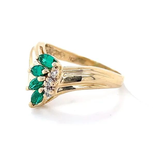 14K Yellow Gold Lab Emerald and Diamond Ring