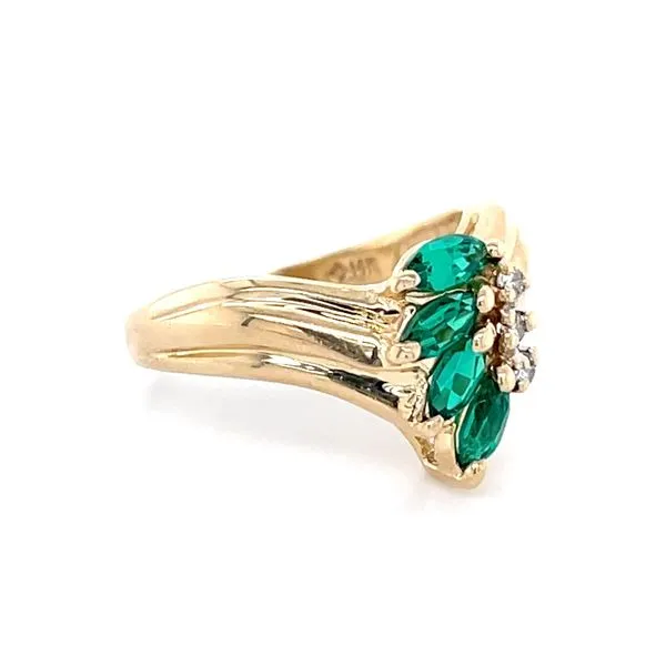 14K Yellow Gold Lab Emerald and Diamond Ring