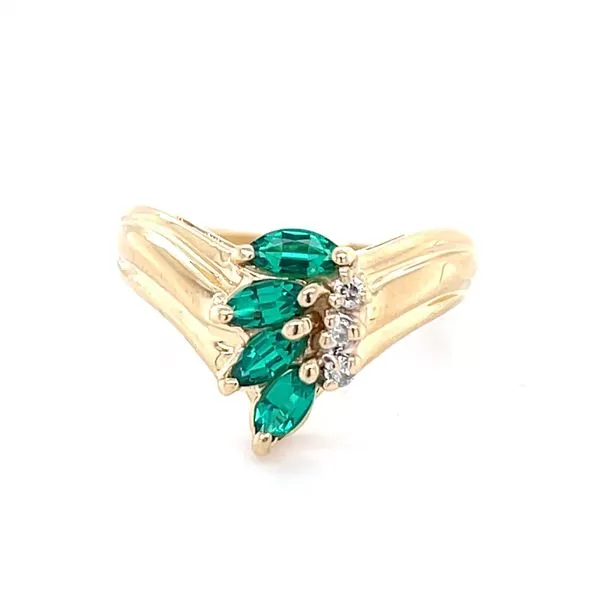 14K Yellow Gold Lab Emerald and Diamond Ring