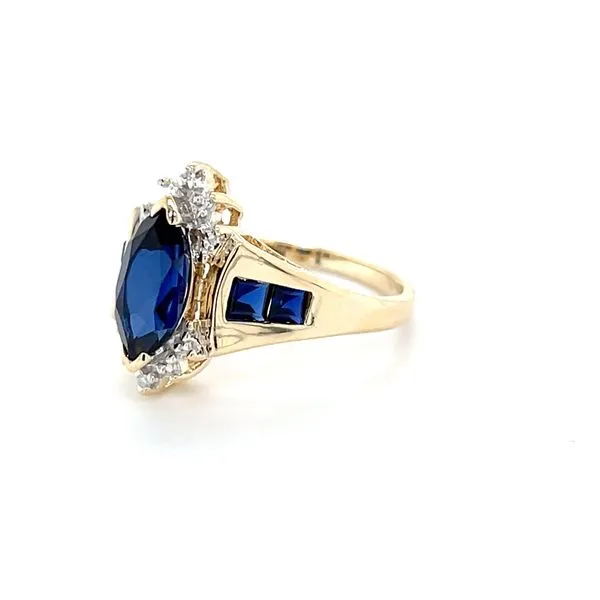 10K Yellow Gold Estate Lab Sapphire and Diamond Ring