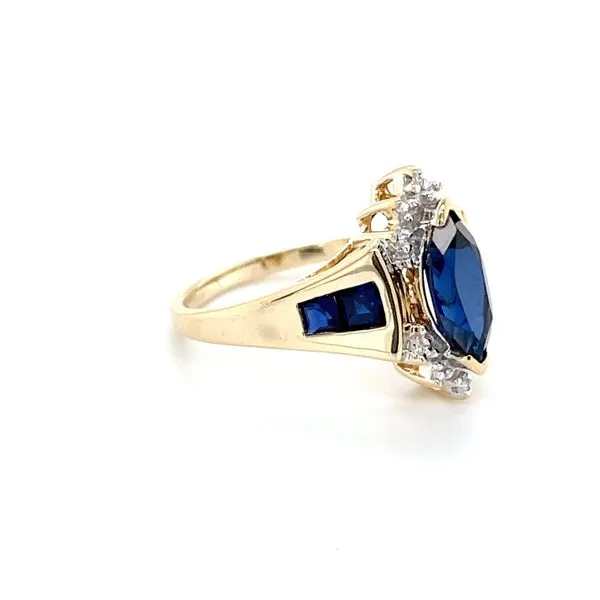 10K Yellow Gold Estate Lab Sapphire and Diamond Ring