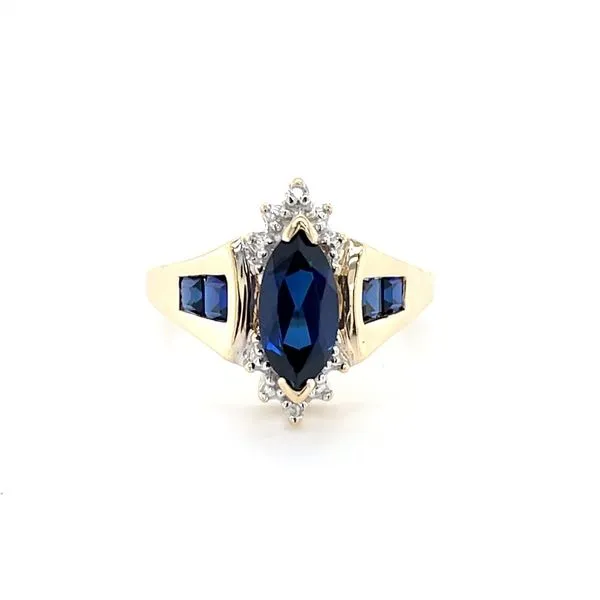 10K Yellow Gold Estate Lab Sapphire and Diamond Ring