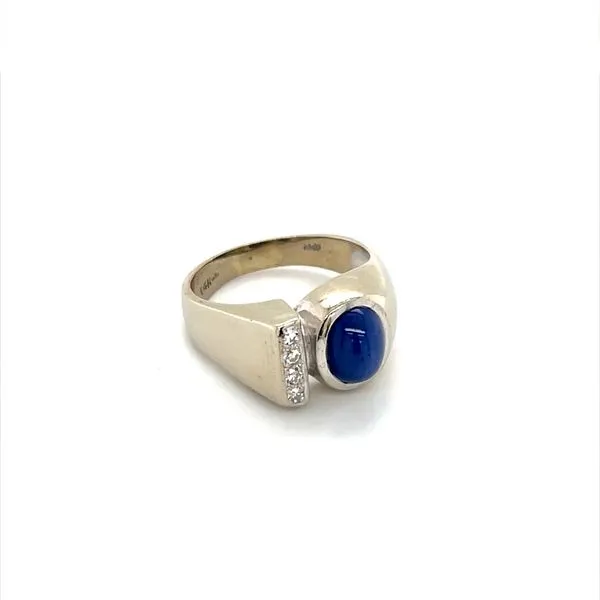 14K White Gold Synthetic Star Sapphire and Diamond Ring