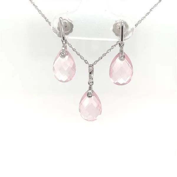14K White Gold Rose Quartz and Diamond Drop Earrings Image 2 Minor Jewelry Inc. Nashville, TN