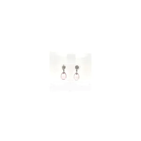 14K White Gold Rose Quartz and Diamond Drop Earrings Minor Jewelry Inc. Nashville, TN
