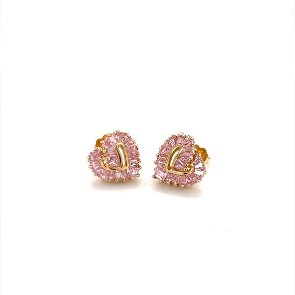 14K Yellow Gold Pink Cubic Zirconia Heart Shaped Stud Earrings Minor Jewelry Inc. Nashville, TN