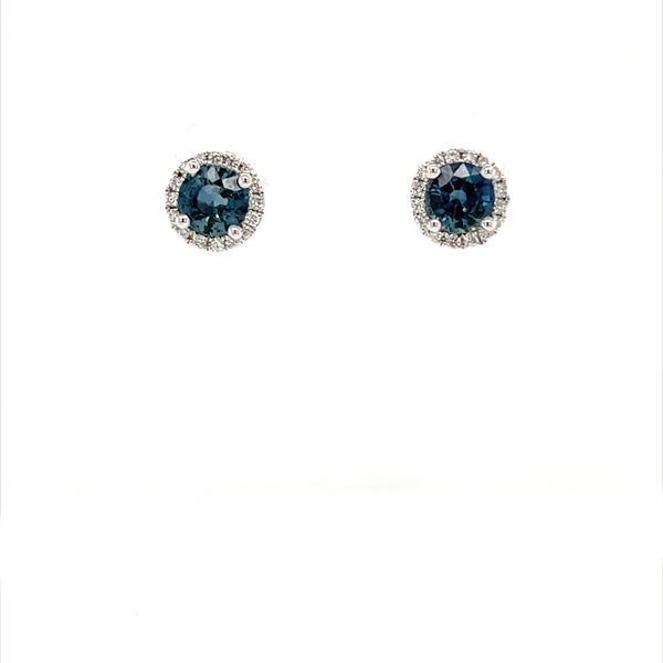 14K White Gold Sapphire and Diamond Stud Halo Earrings Minor Jewelry Inc. Nashville, TN