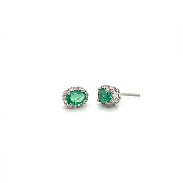 14K White Gold Emerald and Diamond Stud Earrings