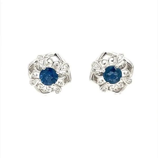 14K White Gold Sapphire and Diamond Filigree Stud Earrings Minor Jewelry Inc. Nashville, TN