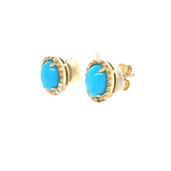 14K Yellow Gold Turquoise and Diamond Earrings Image 2 Minor Jewelry Inc. Nashville, TN
