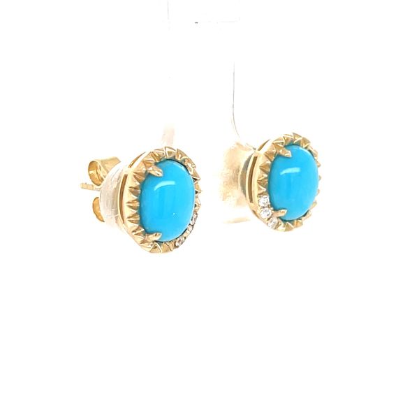 14K Yellow Gold Turquoise and Diamond Earrings Image 3 Minor Jewelry Inc. Nashville, TN