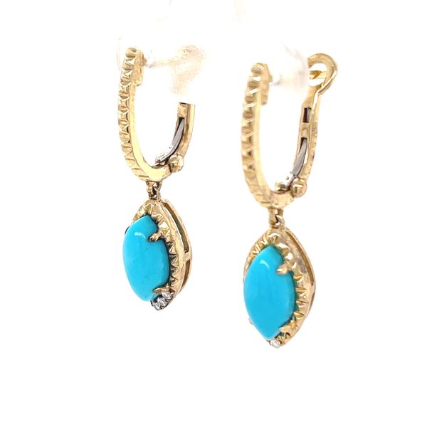 14K Yellow Gold Turquoise and Diamond Earrings Image 2 Minor Jewelry Inc. Nashville, TN
