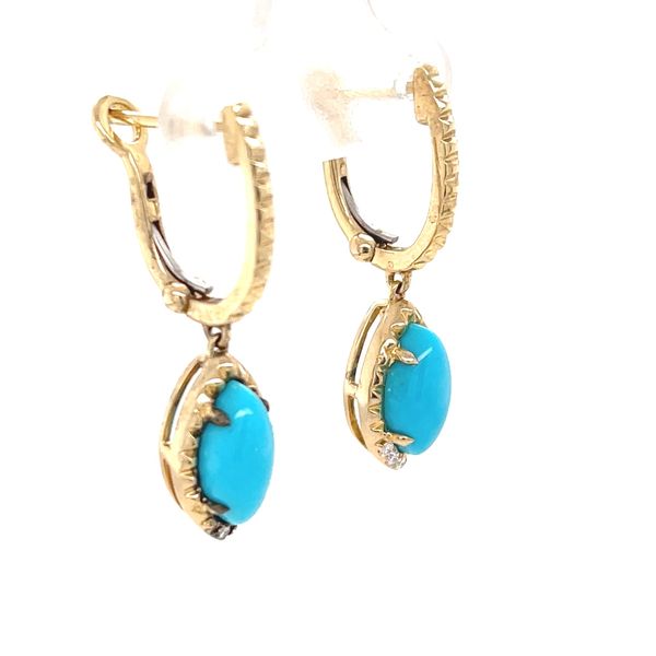 14K Yellow Gold Turquoise and Diamond Earrings Image 3 Minor Jewelry Inc. Nashville, TN