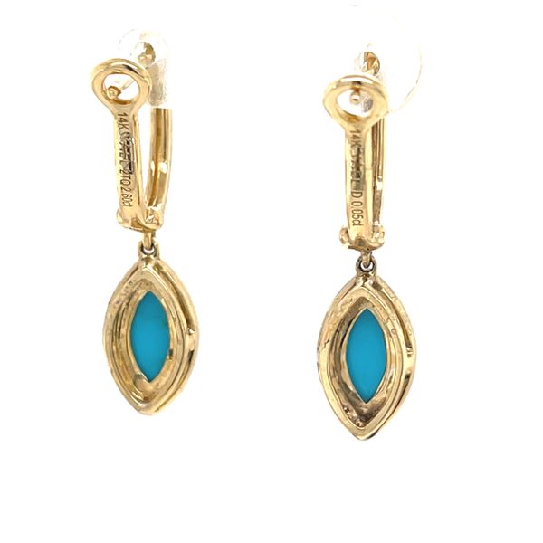 14K Yellow Gold Turquoise and Diamond Earrings Image 5 Minor Jewelry Inc. Nashville, TN