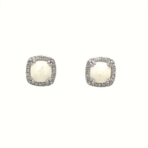 14K White Gold Opal and Diamond Earrings